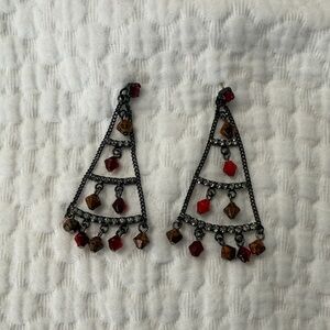 FIFTH AVENUE COLLECTION Black Grey/Red Swarovski Crystal Chandelier Earrings
